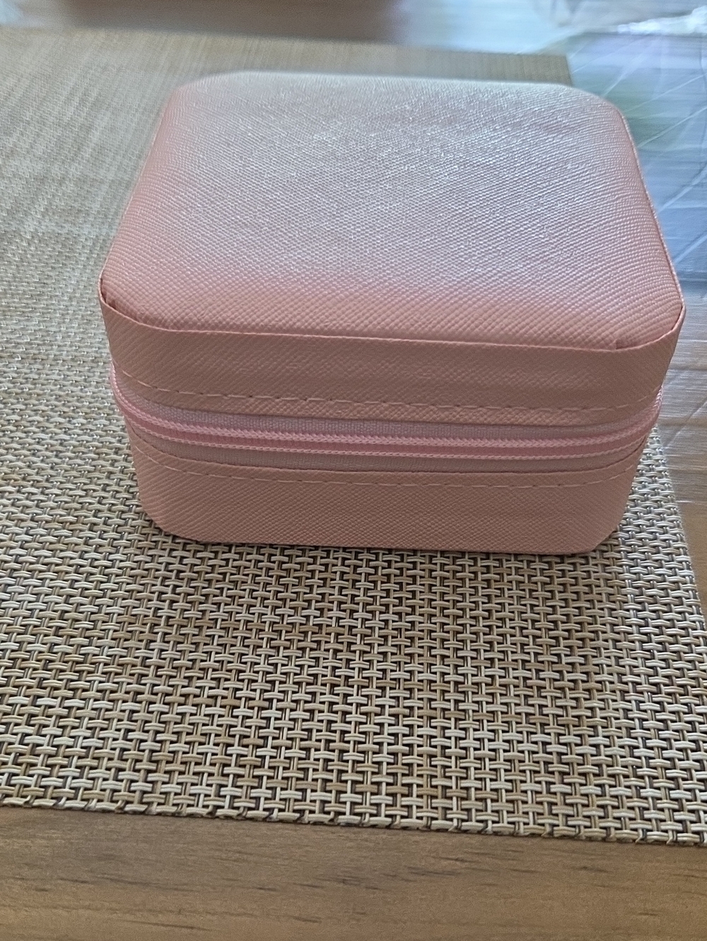 Compact Pink Jewelry Travel Case with Zipper Organizer